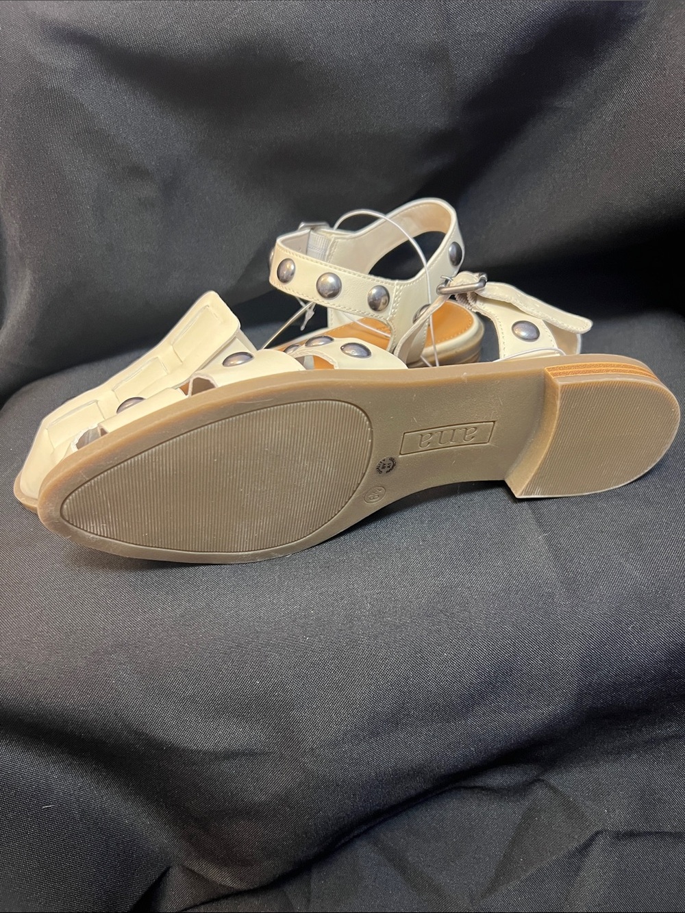 ANA Woven Studded Flat Sandals in Cream - Picture 2 of 5